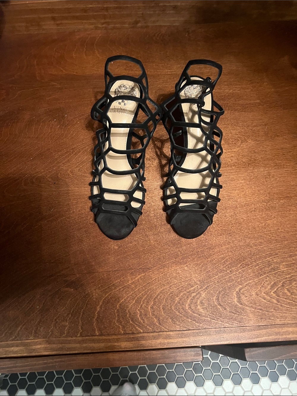 Black Caged Open-Toe Heels